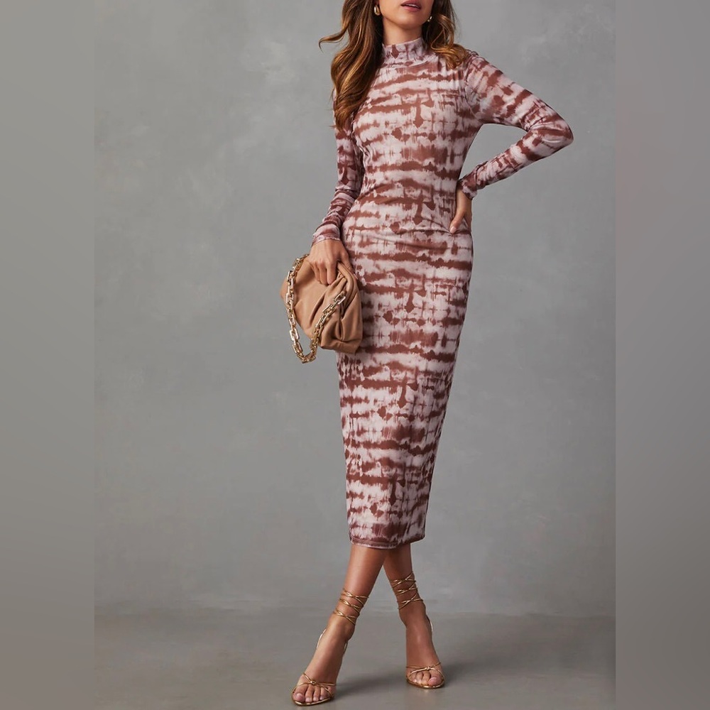 VICI Cortese print mesh fitted midi dress w/mock neckline,back split NEW RE $69 - Picture 5 of 11